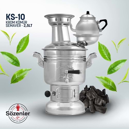 KS10 (2,5 LT) KROM KÖMÜRLÜ-ODUNLU DEMLİKLİ SEMAVER TAŞIMA ÇANTALI