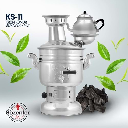 KS11 (4 LT) KROM KÖMÜRLÜ ODUNLU SEMAVER-DEMLİKLİ TAŞIMA ÇANTALI